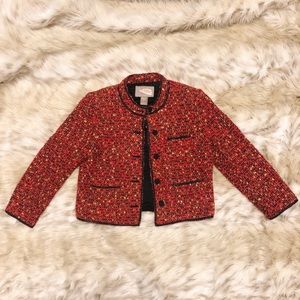 Red and black faux leather accent crop blazer